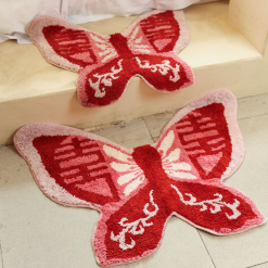 Red Butterfly Shape Hand Tufted Bathroom Rug