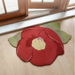 Red Camellia Floral Woven Rug