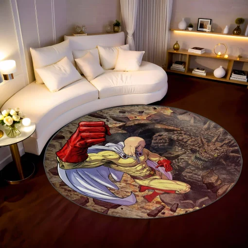 Saitama Round Rug – Cool Floor Mat for Gaming Room or Hero Fan Setup - Image 2