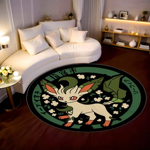 Leafeon Manhole Cover Round Rug – Stylish Carpet for Bedroom or Otaku Decor - Image 2