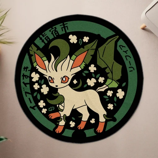 Leafeon Manhole Cover Round Rug – Stylish Carpet for Bedroom or Otaku Decor - Image 4