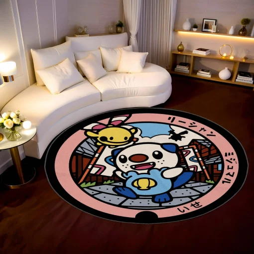 Oshawott Manhole Cover Round Rug – Cute Rug for Kids Room or Home Decor - Image 2