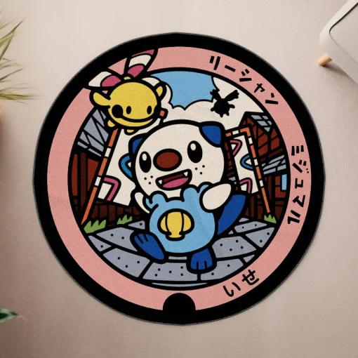 Oshawott Manhole Cover Round Rug – Cute Rug for Kids Room or Home Decor - Image 4