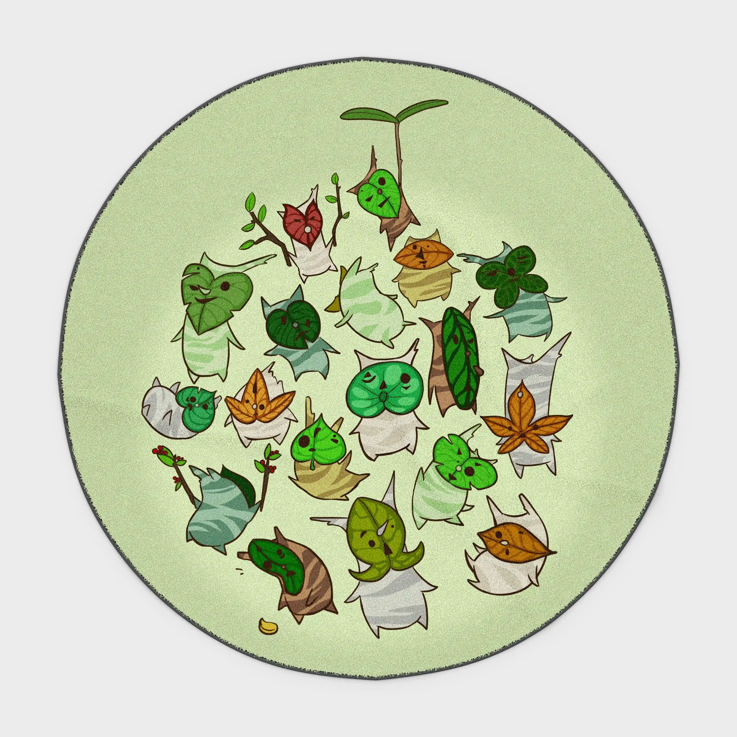 Fun and whimsical, this Korok round rug brings the magic of the forest to your gaming room or nature-inspired decor. Perfect for fans of *The Legend of Zelda*, it adds a unique touch to any space with its playful design.