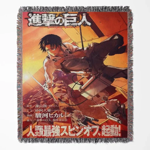 Attack on Titan Levi Ackerman Woven Tapestry Throw Blanket – Epic Wall Art & Cozy Room Decor, Ideal Gift for Fans