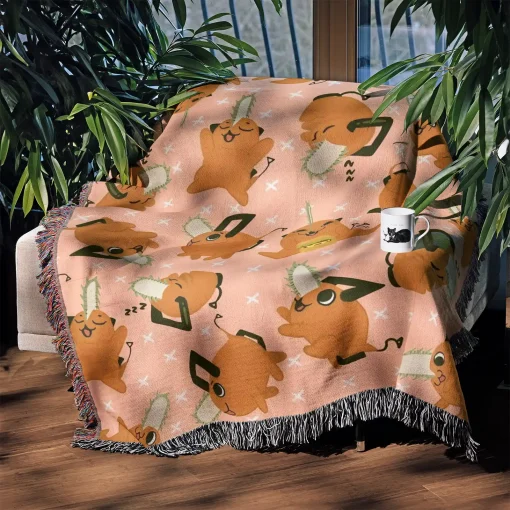 Chainsaw Man Pochita Woven Tapestry Throw Blanket - Cute room decor and cozy throw - Image 3