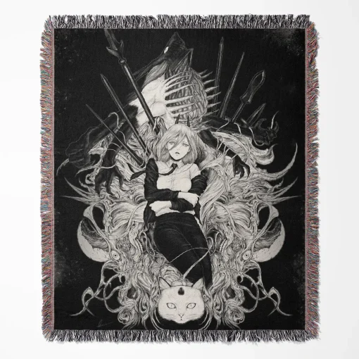 Chainsaw Man Power Woven Tapestry Throw Blanket - Bold anime wall hanging for stylish rooms