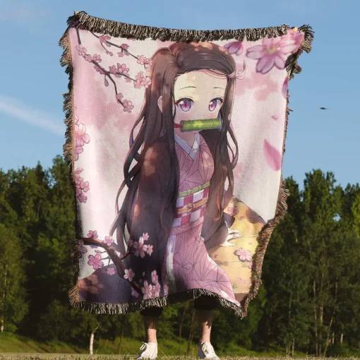 Demon Slayer Nezuko Woven Tapestry Throw Blanket - Cute yet fierce anime wall art - Image 4