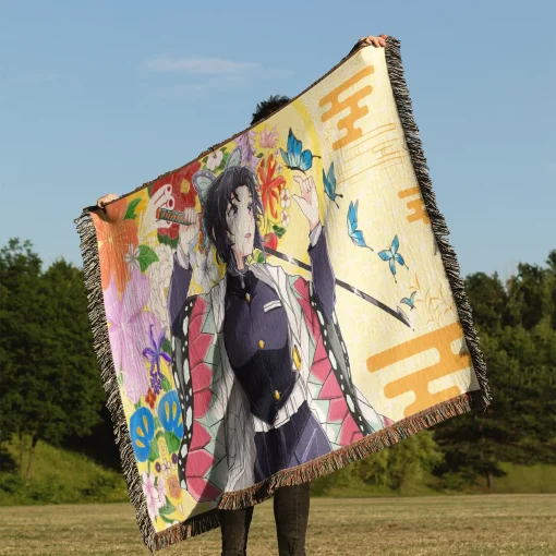 Demon Slayer Shinobu Woven Tapestry Throw Blanket - Elegant home decor for anime lovers - Image 3