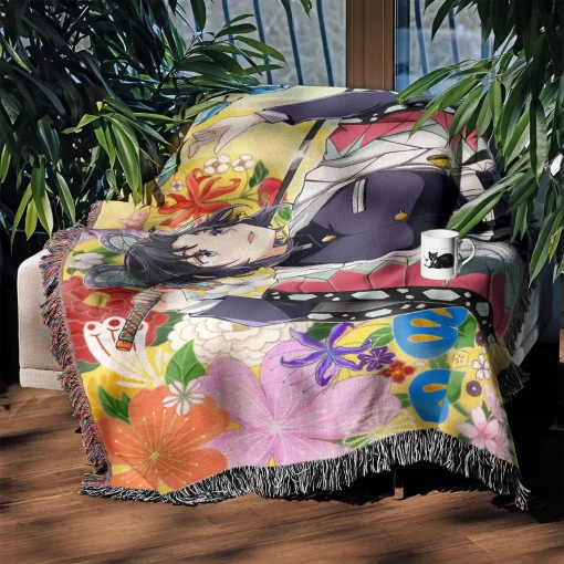Demon Slayer Shinobu Woven Tapestry Throw Blanket - Elegant home decor for anime lovers - Image 4