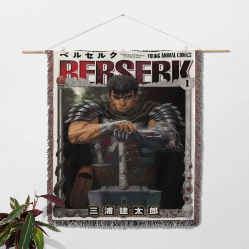 Berserk Manga Volume 1 Cover Woven Tapestry Throw Blanket – Iconic Wall Art & Room Decor, Must-Have for Manga Lovers - Image 2