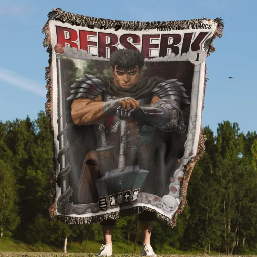 Berserk Manga Volume 1 Cover Woven Tapestry Throw Blanket – Iconic Wall Art & Room Decor, Must-Have for Manga Lovers - Image 4