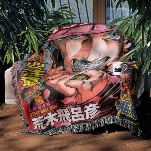 JoJo's Bizarre Steel Ball Run Adventure Woven Tapestry Throw Blanket - Bold anime wall hanging - Image 3