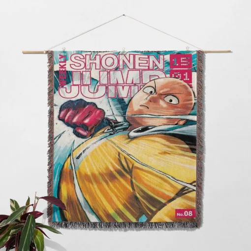 One Punch Man Manga Cover Woven Tapestry Throw Blanket - Action-packed anime wall art - Image 2