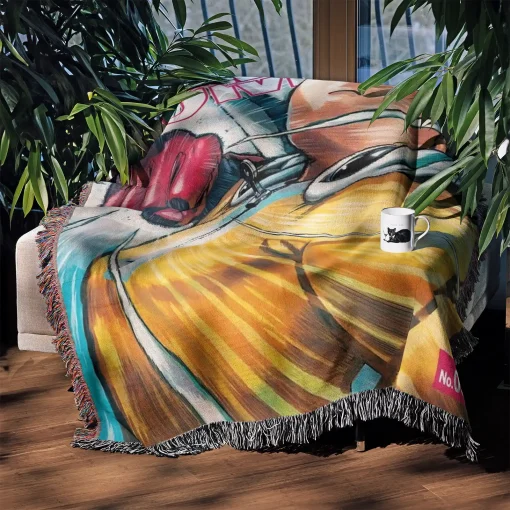 One Punch Man Manga Cover Woven Tapestry Throw Blanket - Action-packed anime wall art - Image 3