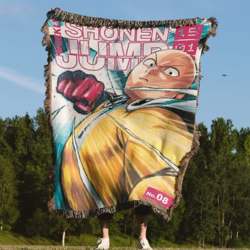 One Punch Man Manga Cover Woven Tapestry Throw Blanket - Action-packed anime wall art - Image 4