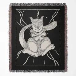 Pokemon Mewtwo Woven Tapestry Throw Blanket - Iconic anime room decor and gift