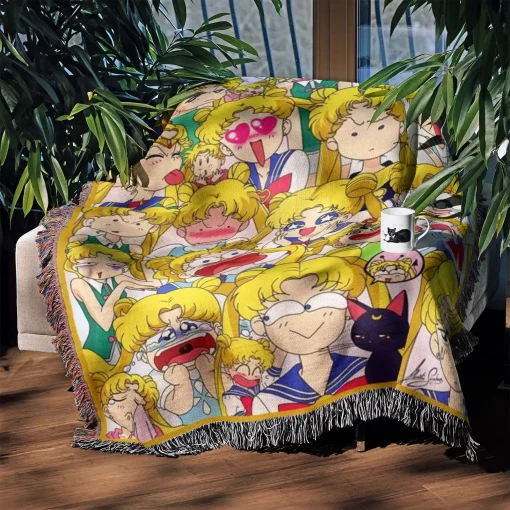 Sailor Moon Woven Tapestry Throw Blanket - Stylish throw and wall hanging - Image 3