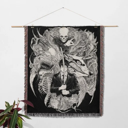 Chainsaw Man Aki Hayakawa Woven Tapestry Throw Blanket - Dark anime wall art for edgy interiors - Image 2