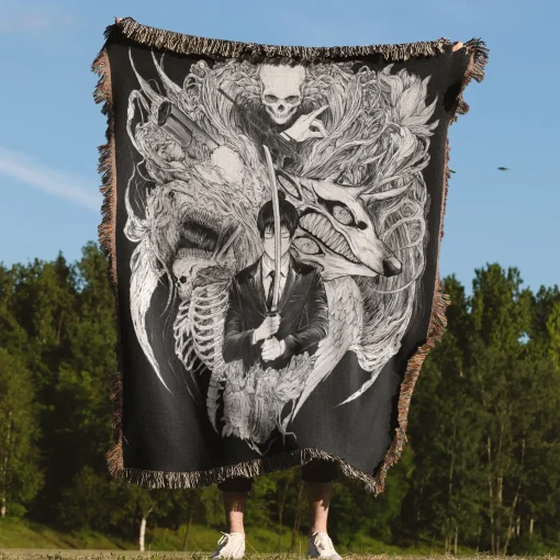 Chainsaw Man Aki Hayakawa Woven Tapestry Throw Blanket - Dark anime wall art for edgy interiors - Image 4