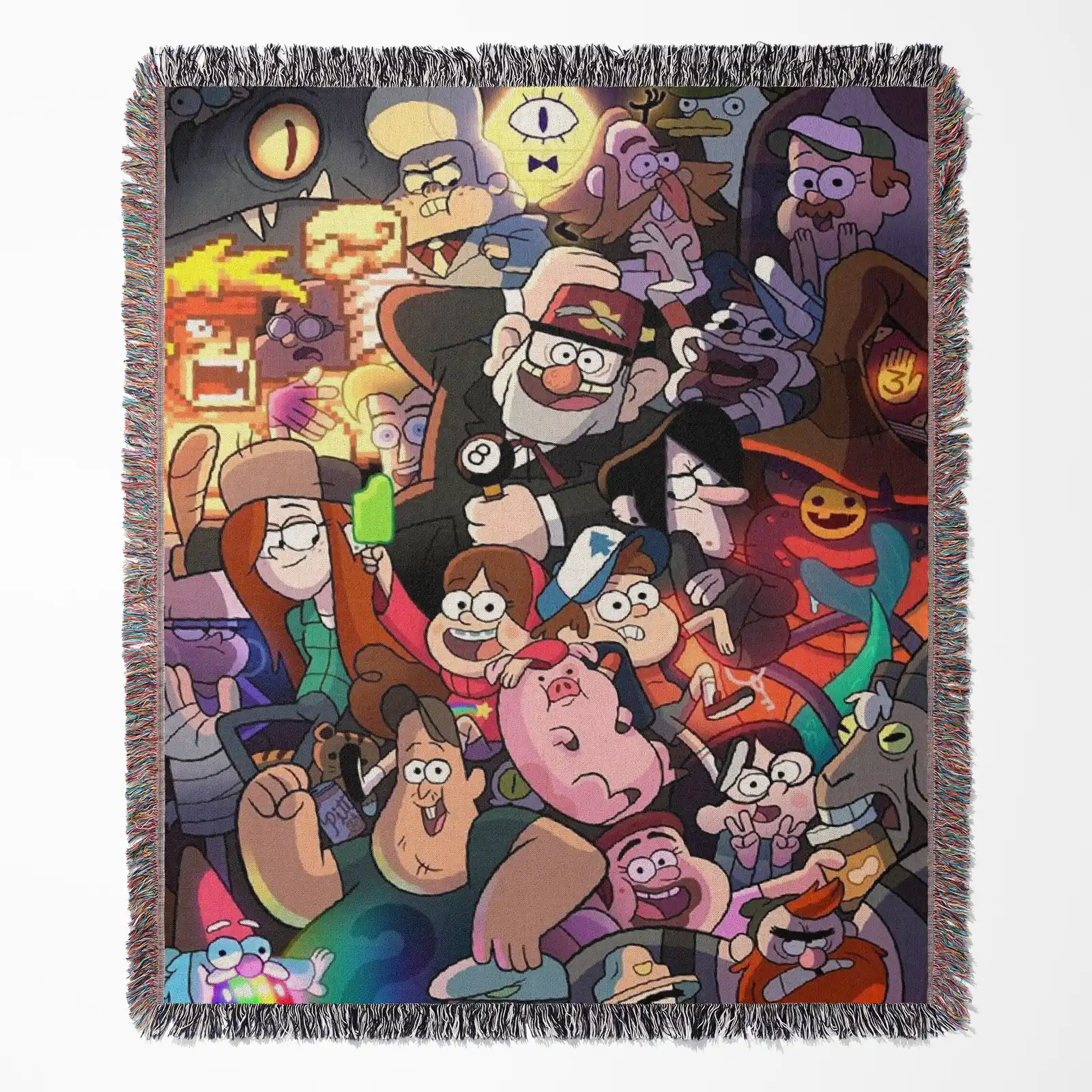 Gravity Falls woven tapestry throw blanket, offering fun wall rug design and cool room decor, perfect as a collectible home accent for Gravity Falls fans.