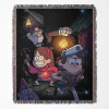 Gravity Falls woven tapestry throw blanket, featuring bright wall rug design and cozy room accent, perfect as a gift for Gravity Falls fans.