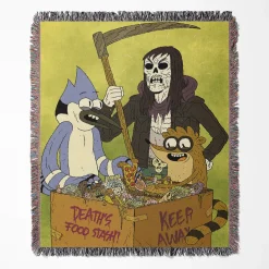 Regular Show woven tapestry throw blanket, designed with bright wall art and cozy home decor, perfect as a collectible item for fans of the show.