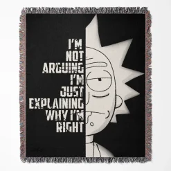 Rick and Morty woven tapestry throw blanket, designed with colorful wall art and cozy room accent, making it a perfect collectible home decor for fans of Rick and Morty.