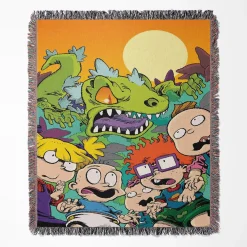 Rugrats woven tapestry throw blanket, featuring nostalgic wall rug design and cool room decor, ideal as a perfect gift for fans of the show.