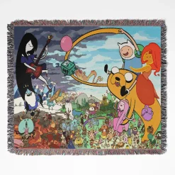 Adventure Time woven tapestry throw blanket, offering vibrant wall art and cool room decor, making it a perfect gift for Adventure Time fans.