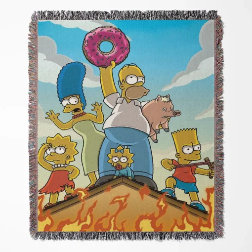 Simpson woven tapestry throw blanket, featuring vintage wall art and unique room decor, ideal for collectors and fans of The Simpsons.