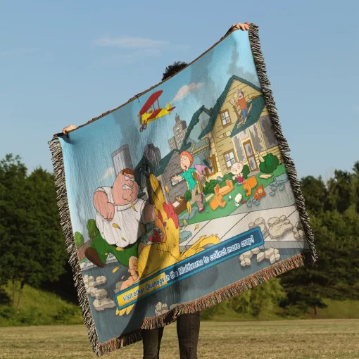 Family Cartoon Woven Tapestry Throw Blanket – Minimalist Room Decor, Cozy Home Accent, Great Gift - Image 3