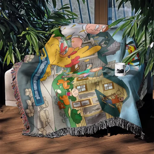 Family Cartoon Woven Tapestry Throw Blanket – Minimalist Room Decor, Cozy Home Accent, Great Gift - Image 4