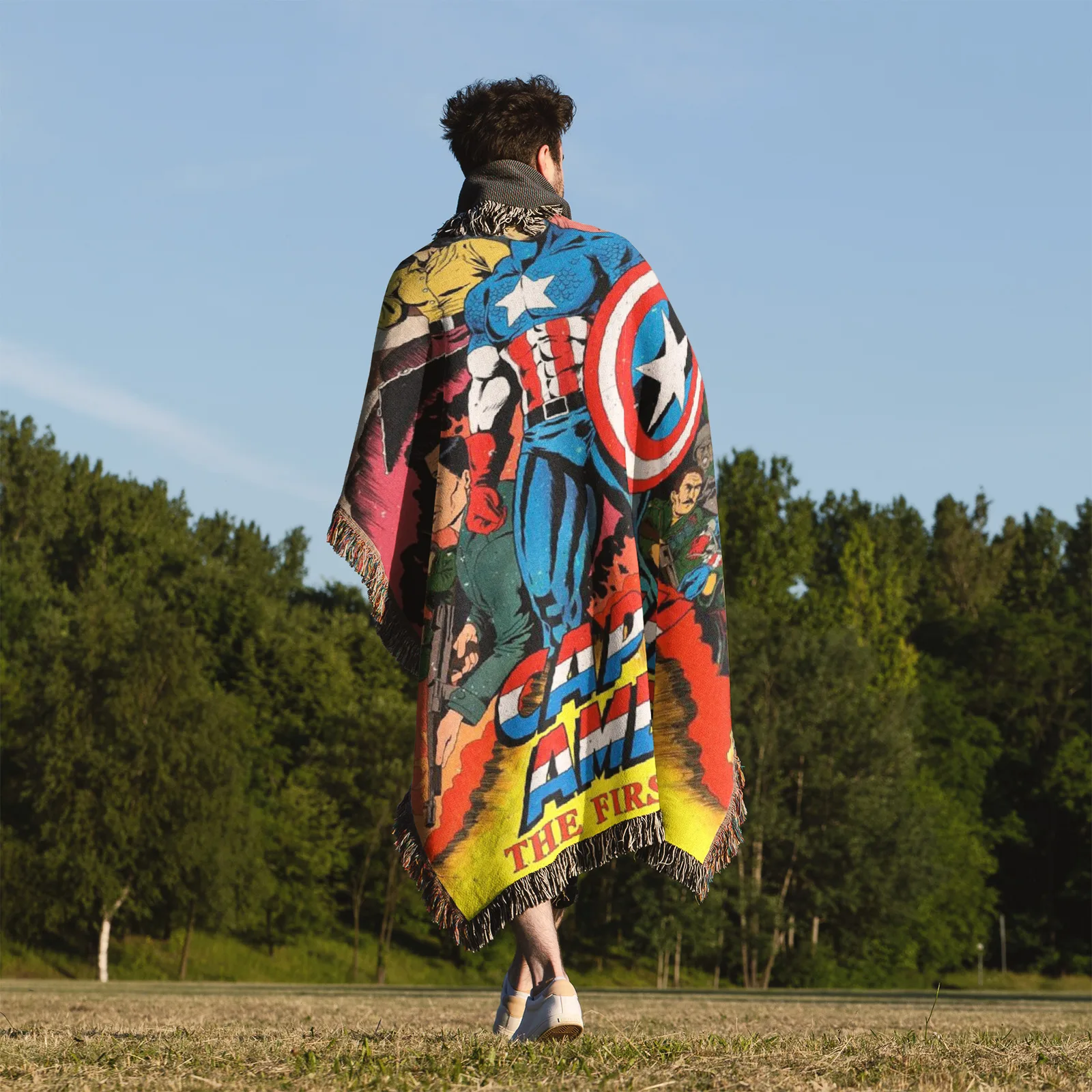 Cap Comic Cover Woven Tapestry Throw Blanket – Retro Wall Rug, Fun Room Decor, Perfect Gift - Image 5