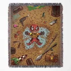 Deadpool woven tapestry throw blanket, offering fun wall art and cool room decor, making it an ideal collectible accent for Deadpool fans.