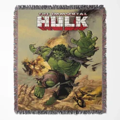 Hulk woven tapestry throw blanket, offering fun wall art and unique room decor, perfect as a collectible accent for Marvel fans.