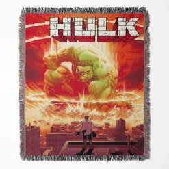 Hulk woven tapestry throw blanket, designed with retro wall art and cool room decor, perfect as a collectible accent for Marvel fans.