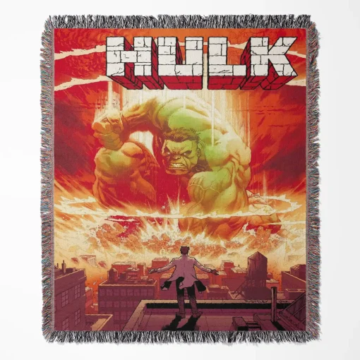 Hulk woven tapestry throw blanket, designed with retro wall art and cool room decor, perfect as a collectible accent for Marvel fans.