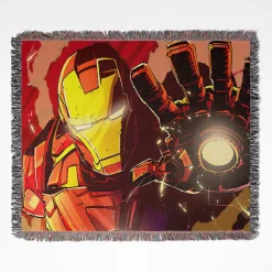 Iron woven tapestry throw blanket, offering fun wall rug design and cozy room decor, making it an ideal gift for fans of the superhero genre.