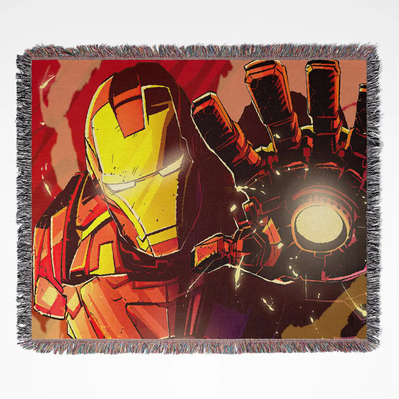 Iron woven tapestry throw blanket, offering fun wall rug design and cozy room decor, making it an ideal gift for fans of the superhero genre.