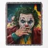 Joker woven tapestry throw blanket, offering bright wall art and cozy room decor, making it a perfect collectible accent for Joker fans.