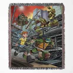 Ninja Turtles woven tapestry throw blanket, offering colorful wall art and fun room decor, making it an ideal collectible accent for Teenage Mutant Ninja Turtles fans.