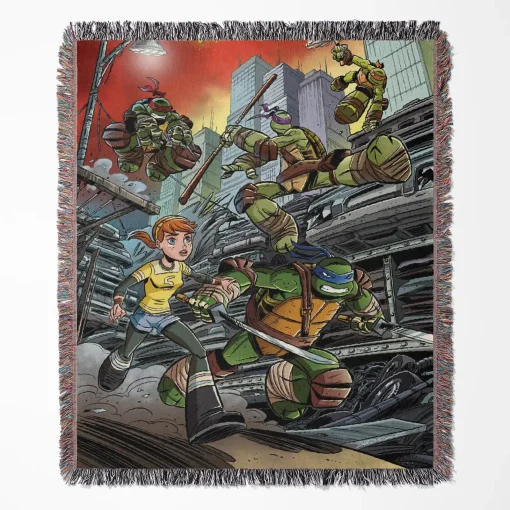 Ninja Turtles woven tapestry throw blanket, offering colorful wall art and fun room decor, making it an ideal collectible accent for Teenage Mutant Ninja Turtles fans.