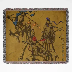 Ninja Turtles woven tapestry throw blanket, offering fun wall art and cool room decor, perfect as a collectible accent for Teenage Mutant Ninja Turtles enthusiasts.