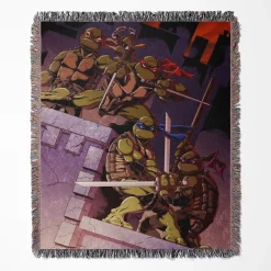 Ninja Turtles woven tapestry throw blanket, featuring colorful wall art and unique room decor, ideal for collectors and fans of the Teenage Mutant Ninja Turtles.