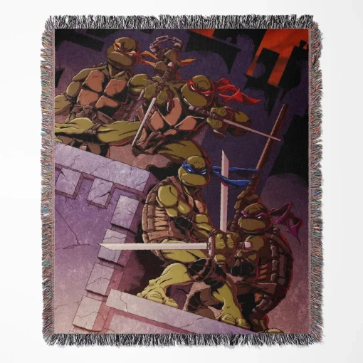 Ninja Turtles woven tapestry throw blanket, featuring colorful wall art and unique room decor, ideal for collectors and fans of the Teenage Mutant Ninja Turtles.