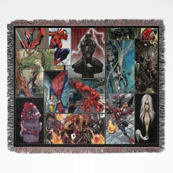 Spider woven tapestry throw blanket, offering fun wall art and cool room decor, perfect for Spider-Man fans and collectors.