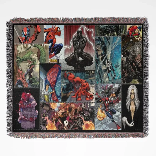 Spider woven tapestry throw blanket, offering fun wall art and cool room decor, perfect for Spider-Man fans and collectors.