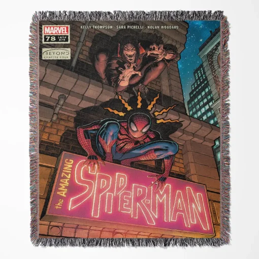 Spider woven tapestry throw blanket, featuring retro wall art and bright room decor, making it an excellent collectible accent for Spider-Man fans.
