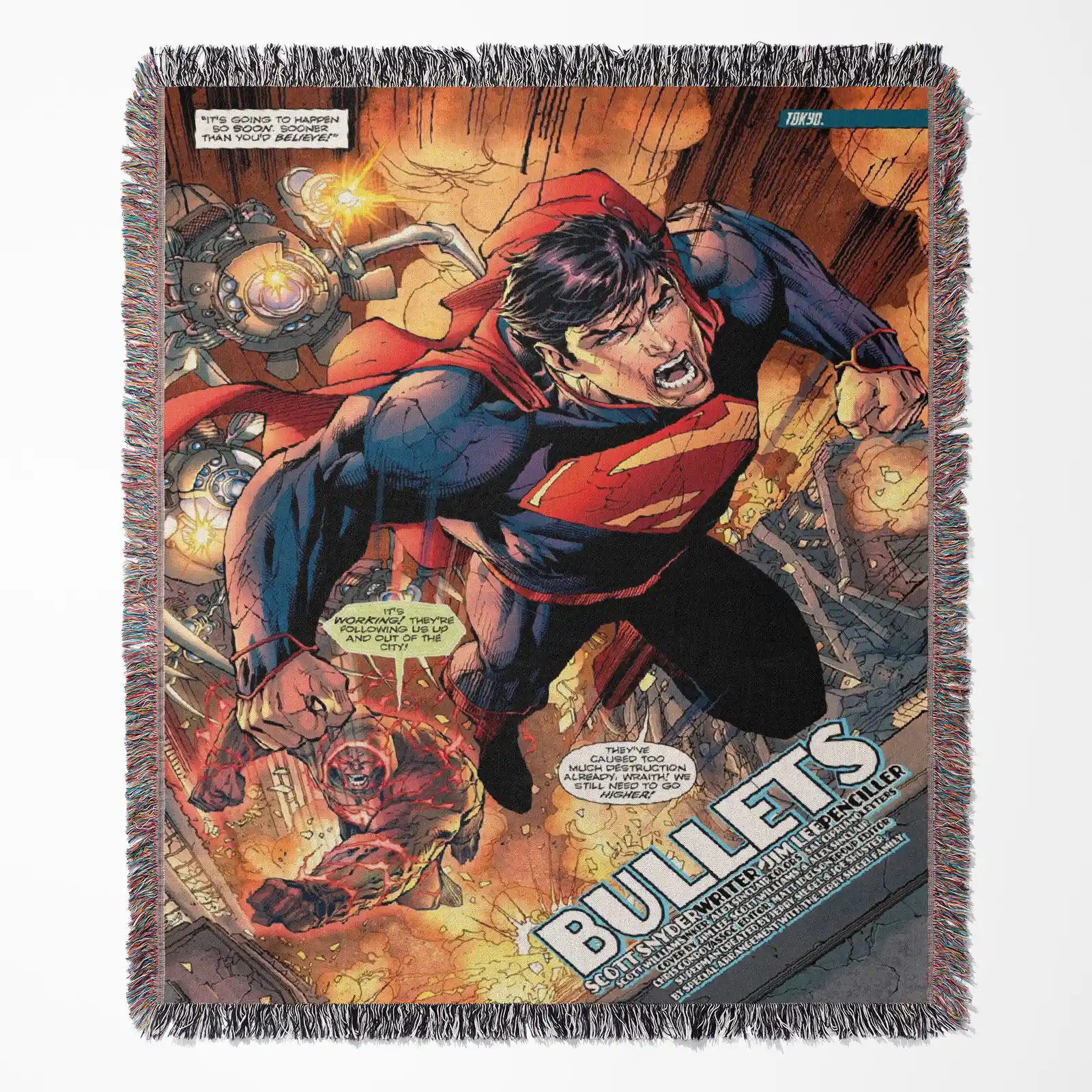 Superhero woven tapestry throw blanket, offering colorful wall art and cozy room decor, making it a great collectible item for superhero fans.